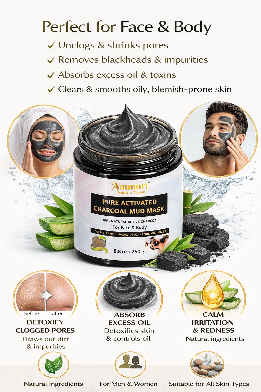 Activated Charcoal Mud Mask for Deep Cleansing Face & Body | Ammuri-4