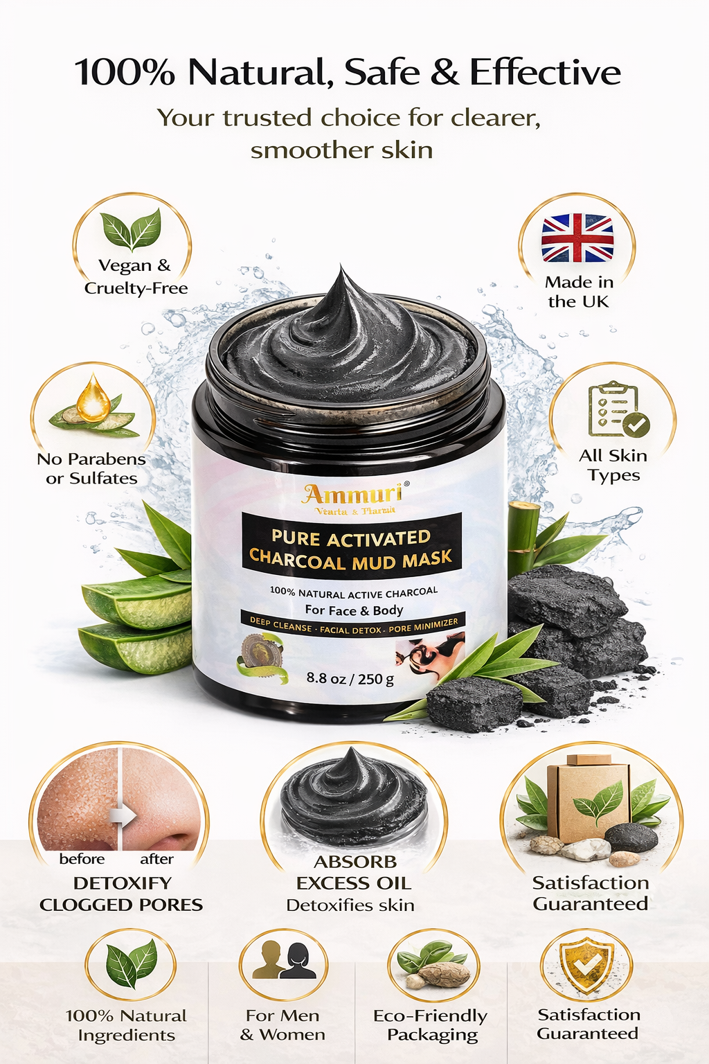 Activated Charcoal Mud Mask for Deep Cleansing Face & Body | Ammuri-3