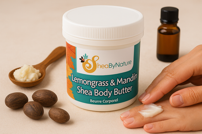 Sheabynature Lemon grass & Mandarin Shea Butter Body Butter, Refreshing Intensive Body Moisturiser for very Dry Skin. 100% Natural Hand made. 250g