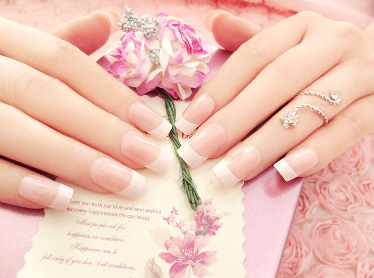 Nail art finished French long fake nail patch-1