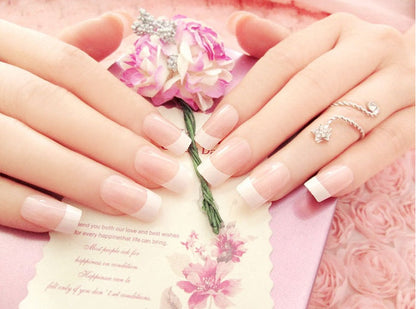 Nail art finished French long fake nail patch-1